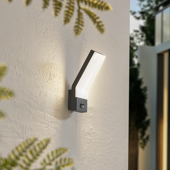 Applique d'extérieur LED Lindby Korvik, 26cm, anthracite, capteur