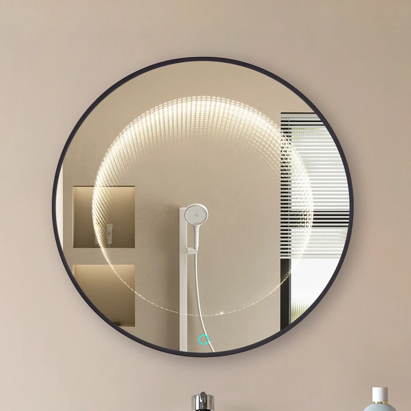 Lucande Miroir LED Infinity Emire, noir, aluminium, CCT, IP44