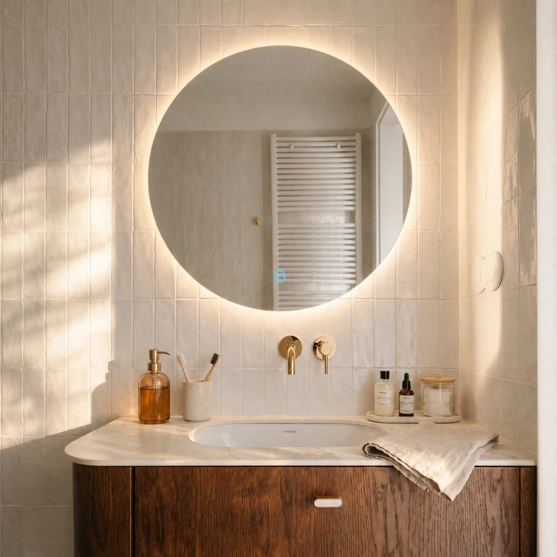 Lucande miroir LED Celestiel, rond, chauffant, CCT, Ø 60 cm