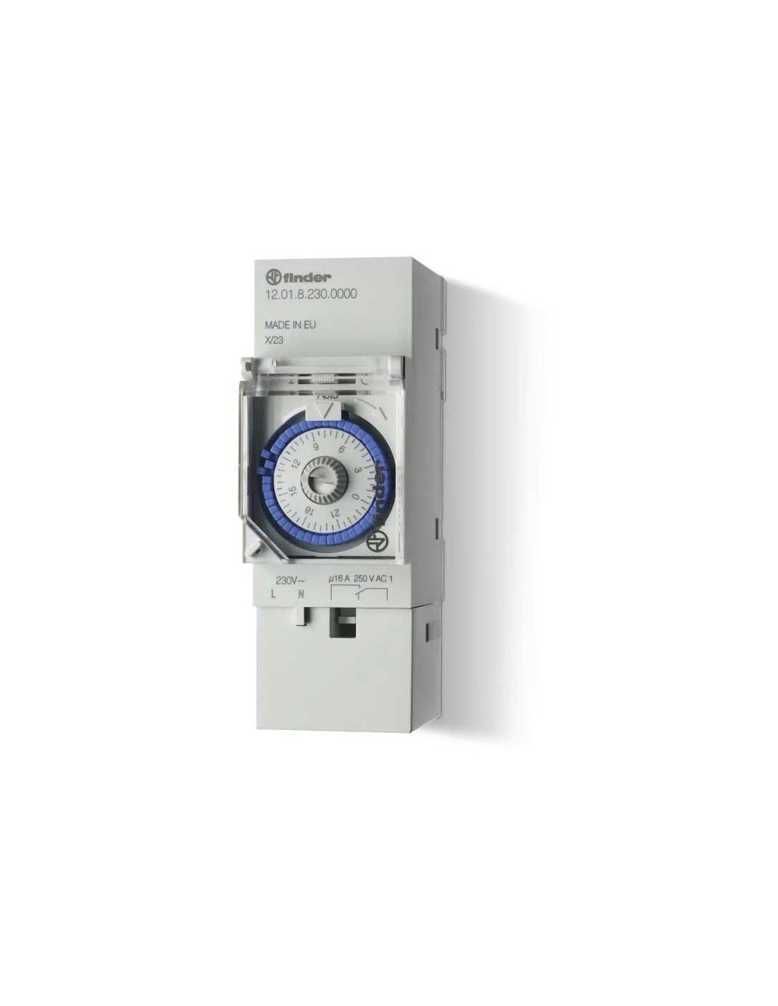 Horloge journalière mécanique 1 inverseur 16A 230V AC avec réserve de marche FINDER 120182300000PAS