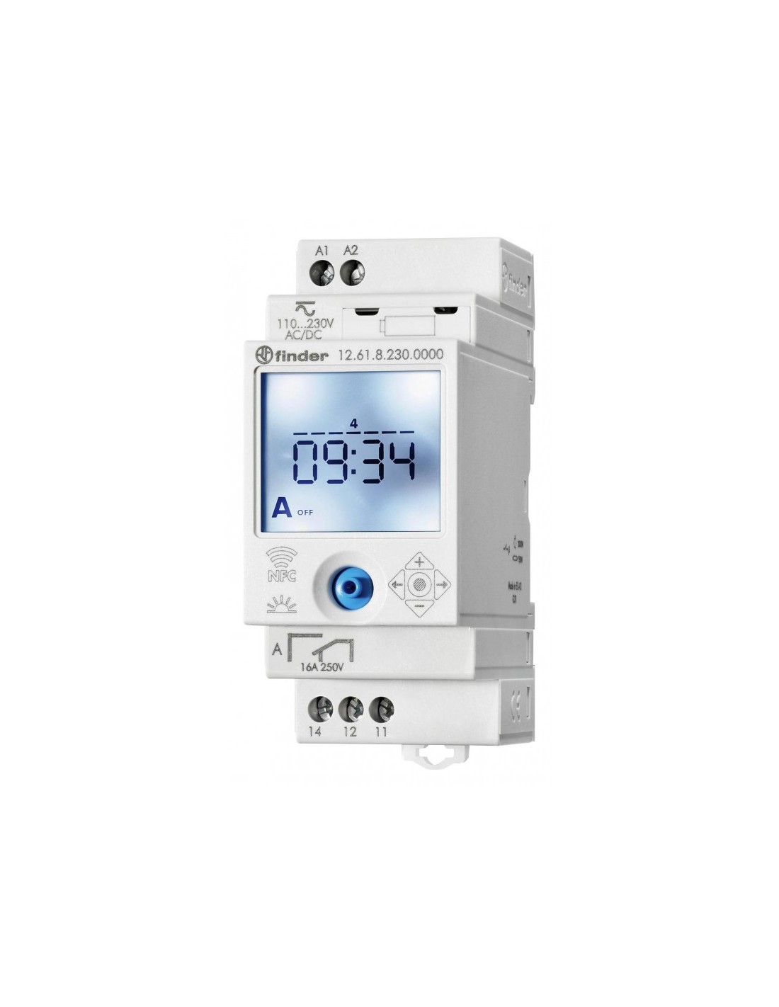 Horloge hebdomadaire digitale 1 inverseur 16A 110 à 230V AC DC NFC FINDER 126182300000PAS