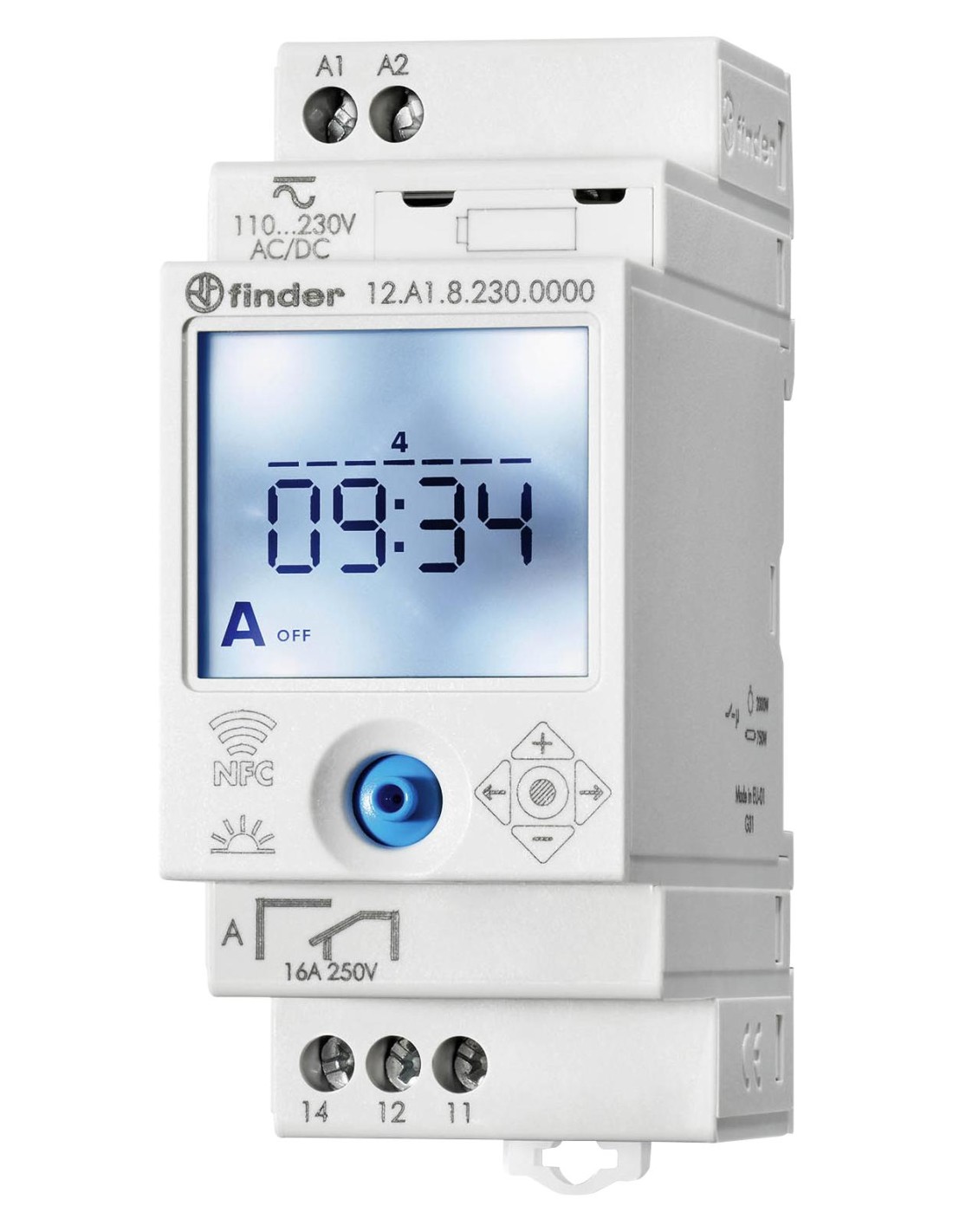 Horloge astronomique hebdomadaire digitale 1 inverseur 110 à 230V AC DC NFC FINDER 12A182300000PAS