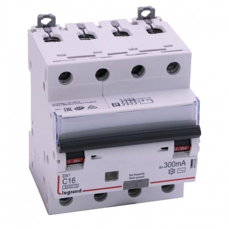 Legrand Disjoncteur différentiel tétrapolaire 16A 300mA type AC - DX³6000 10kA 4P - 411205