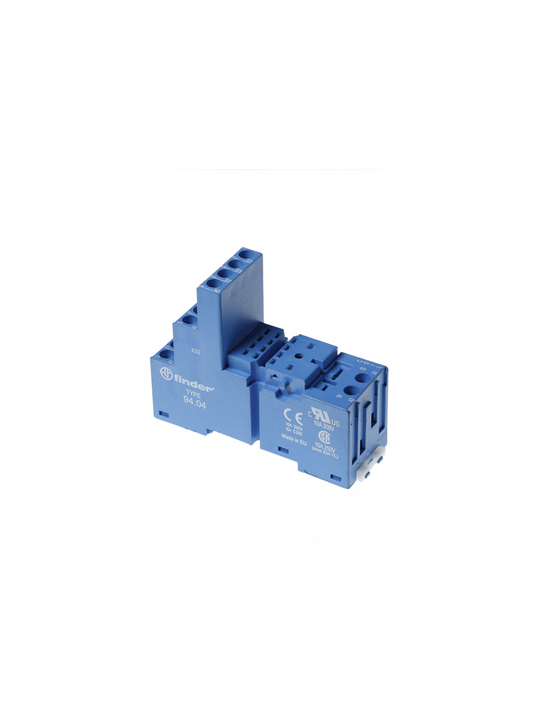 Finder - Support avec bornes à cage - Étrier plastique - Rail DIN - 10A - 250V - Bleu - 9404SPA