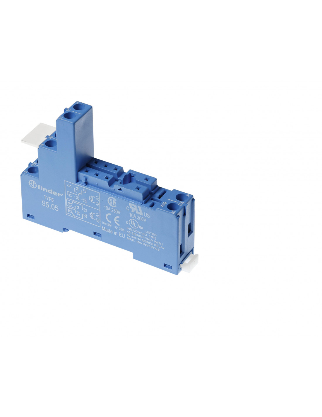 Finder - Embase Relais rail DIN - Support bornes à cage - 10A - 250V - Bleu - 9505SPA