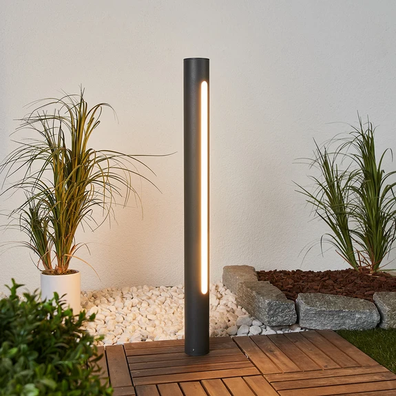 Lucande Borne lumineuse LED Tomas, 75cm, gris foncé, IP54