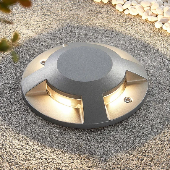Lucande Projecteur de sol LED Jeffrey, argent, 4 sorties de lumière