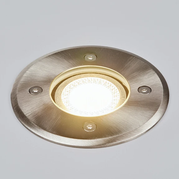 Lindby Luminaire encastré dans le sol Insa, Ø11cm, acier inoxydable, GU10, IP67