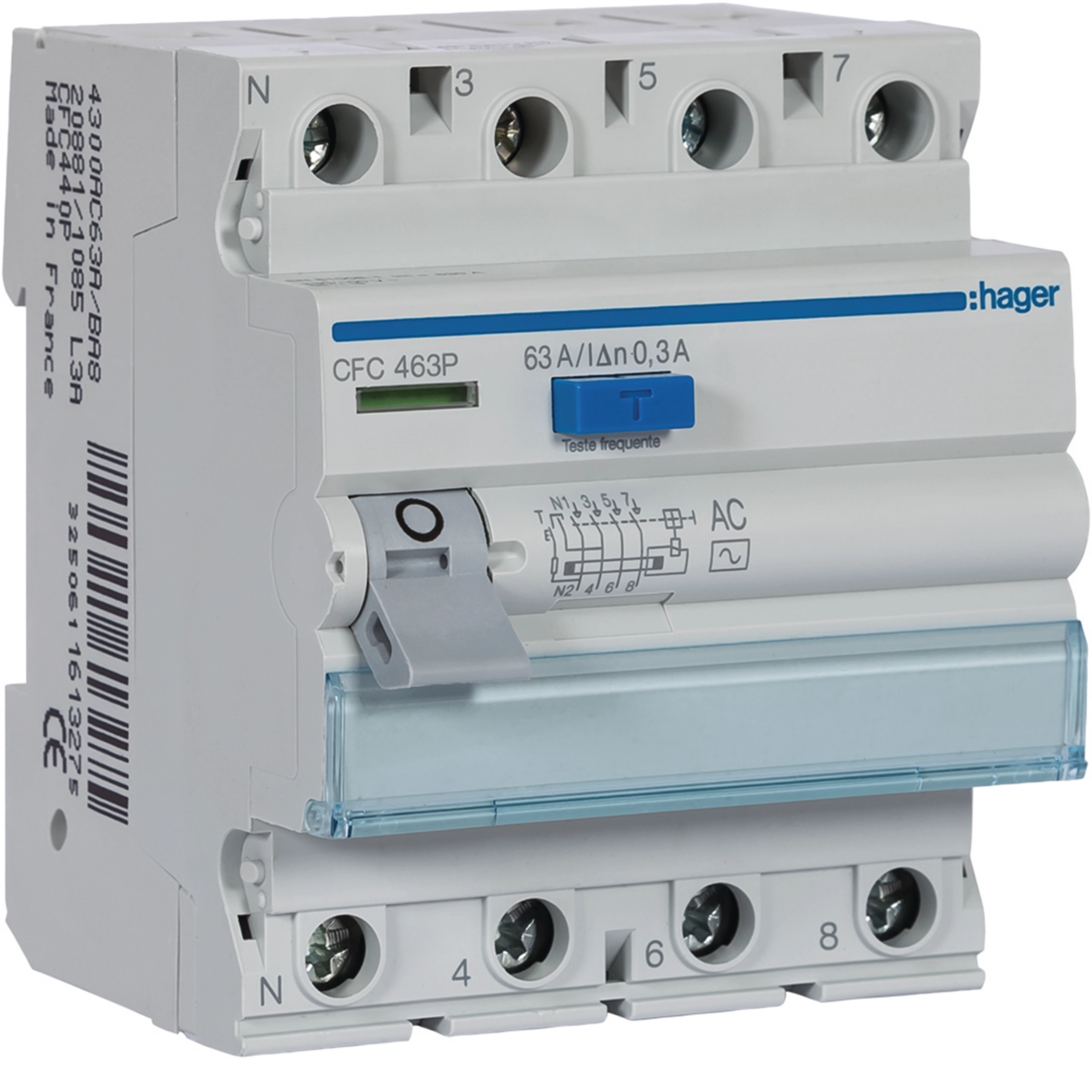 Interrupteur différentiel à 4 pôles 63 A 300 mA CA, type 4, modules HAGER 