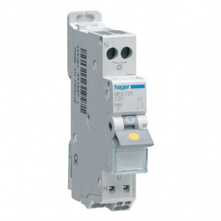 Disjoncteur Phase+ Neutre 20A 3kA Courbe C connexion automatique SanVis 1 Module HAGER MFS720