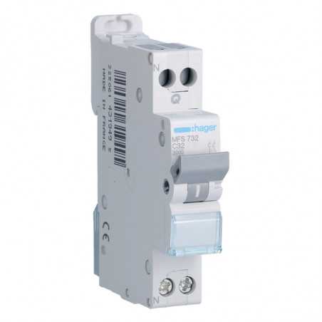 Disjoncteur Phase+ Neutre 32A 3kA Courbe C connexion automatique SanVis 1 Module HAGER MFS732
