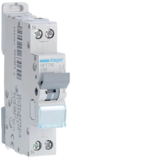 Disjoncteur 1P+N 10A C 6/10KA 1M HAGER NFT710