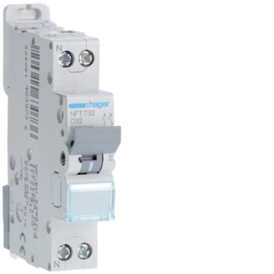 Disjoncteur 1P+N 32A C 6/10KA 1M HAGER NFT732