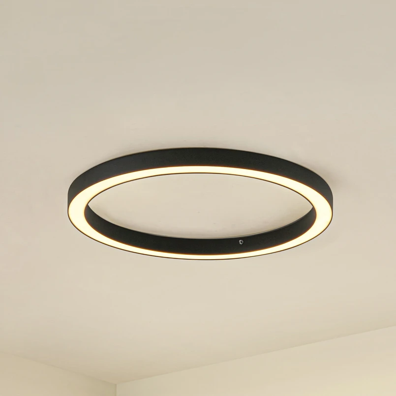 Lucande Plafonnier LED Neor, noir, Ø60cm, CCT, intensité variable
