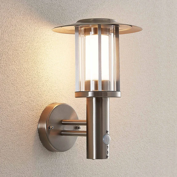 Lindby applique d'extérieur LED Gregory, détecteur, acier inoxydable, IP44