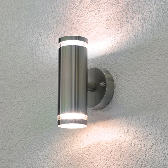 Lindby Applique d'extérieur LED Tiberius, acier inoxydable, up/down, IP44