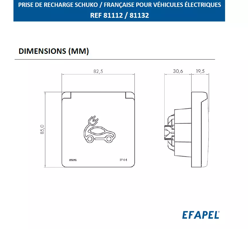 Prise Française encastrée pour chargement véhicules électrique 81112 EFAPEL 2