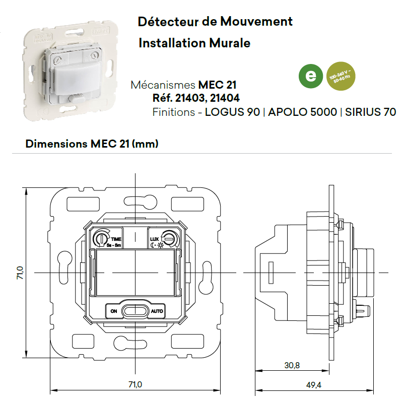 Mécanisme de Détecteur de Mouvement - Installation Murale 1000W 2