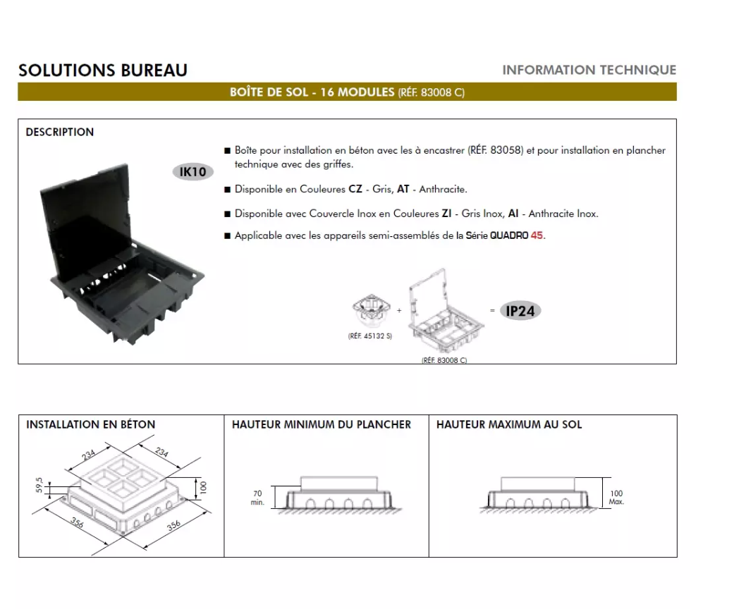 BOÎTE DE SOL GRIS - 16 MODULES EFAPEL 83008 CCZ 2