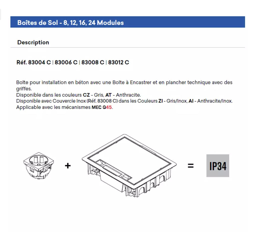 Boite de sol 12 Modules - Anthracite EFAPEL 83006 CAT 2