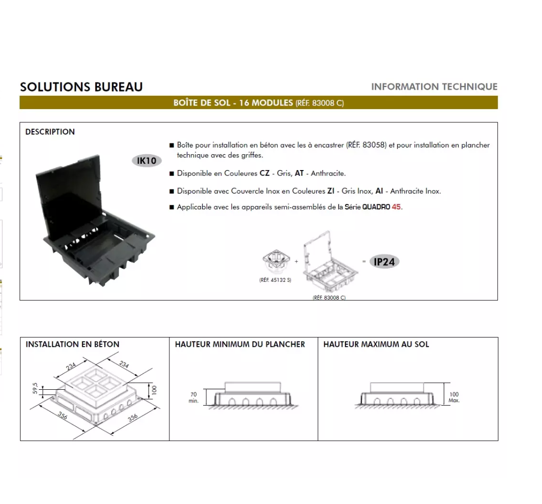 Boîte de Sol avec Couvercle Inox - 16 Modules EFAPEL 83008 CAI 2