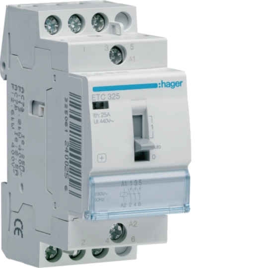 Contacteur Jour / Nuit 25A 3F/NO triphasé 2 modules - ETC325 HAGER