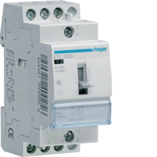 Contacteur Jour / Nuit 25A 3F/NO triphasé silencieux 2 modules - ETC325S HAGER