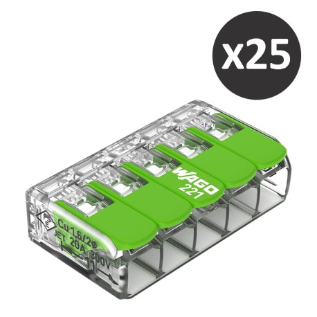 Wago - 25 bornes 221 Green Range 5x4mm² à leviers souples & rigides