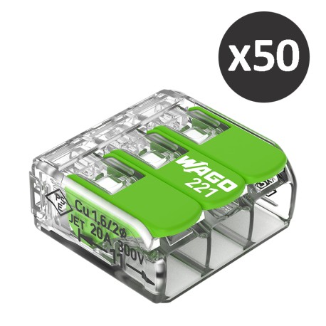 Wago - 50 Bornes 221 Green Range 3x4mm² à leviers souples & rigides