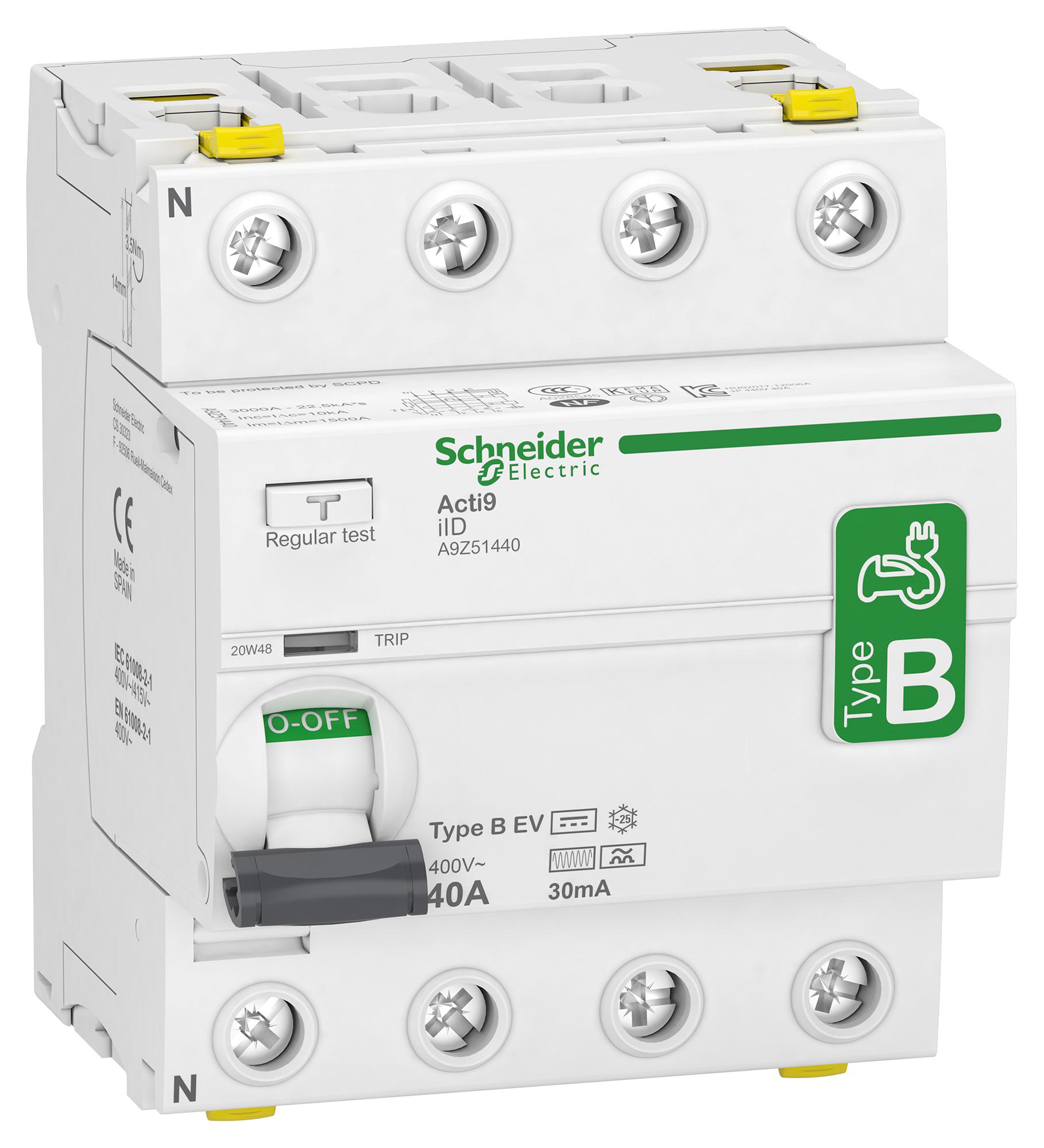 interrupteur différentiel  4P 40A 30mA B EV