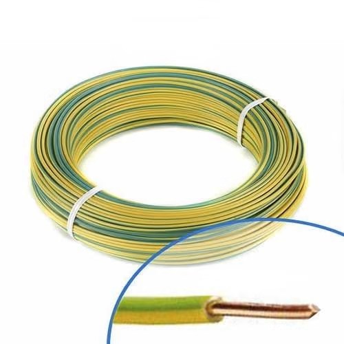 Fil électrique rigide H07VU 1.5² vert / jaune - Couronne de 100m