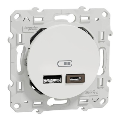 SCHNEIDER Odace Prise chargeur double USB Type A+C blanc