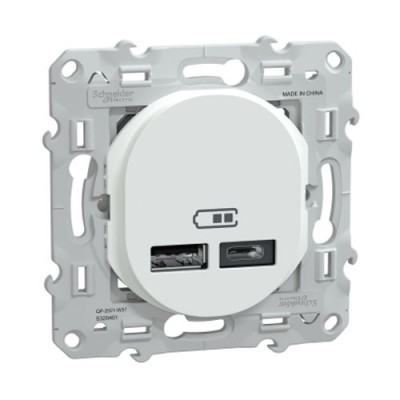 SCHNEIDER OVALIS PRISE CHARGEUR DOUBLE USB TYPE A+C BLANC
