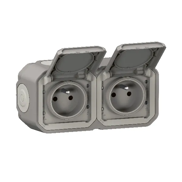 Legrand - Double prise de courant précâblée 2x2 P+T horizontale étanche plexo complet saillie - gris - 069768L