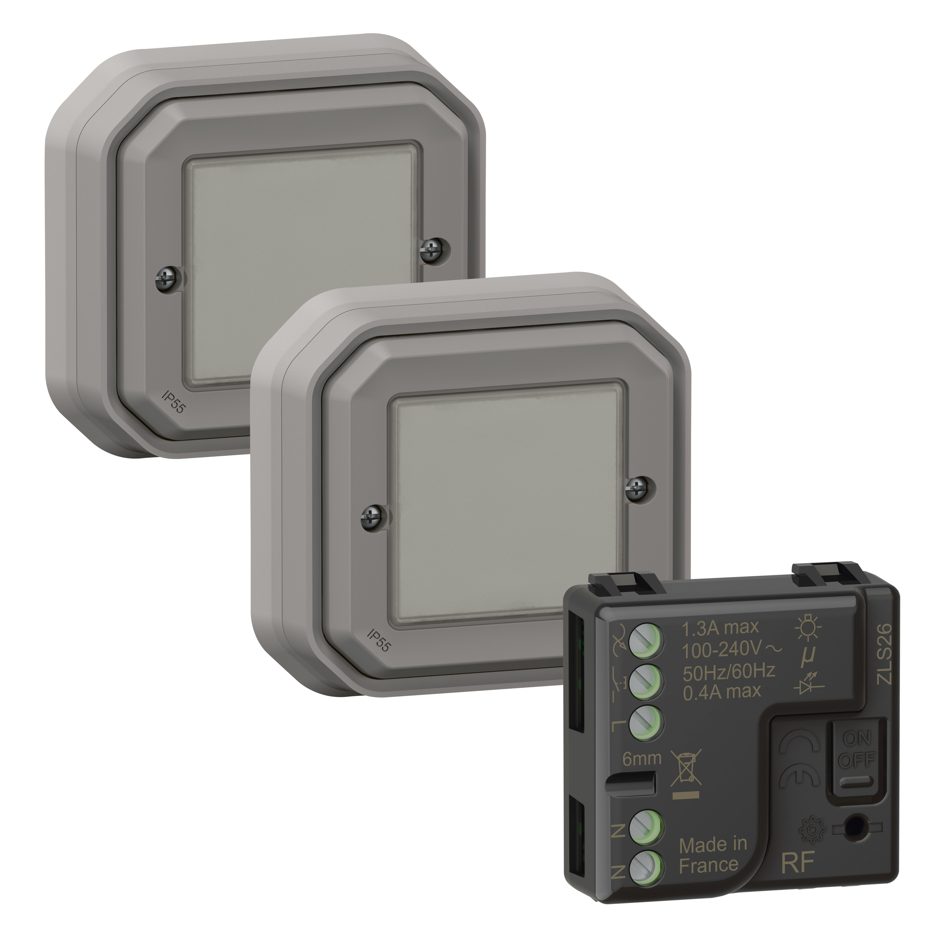 LEGRAND Prêt-à-Poser connectable Plexo avec 2 commandes sans fils sans pile Self-e et 1 micromodule - gris 069862L