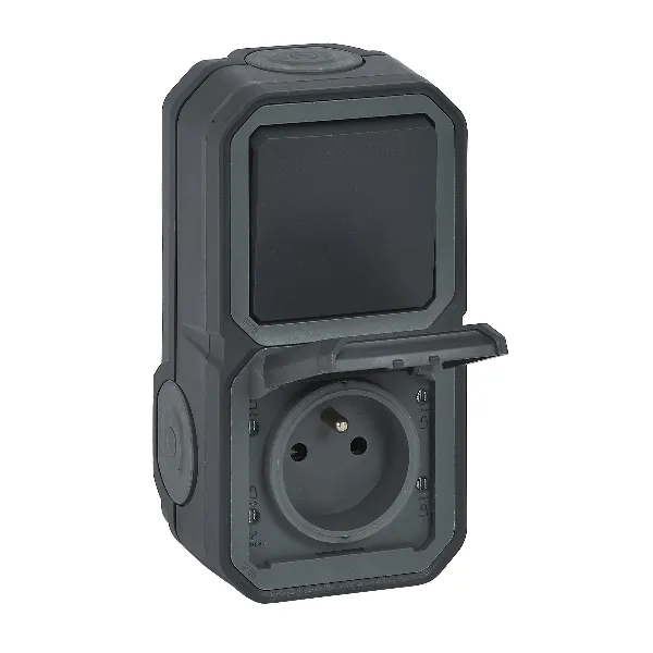 Legrand - Plexo L - Prise de courant + Interrupteur - Saillie - Anthracite - IP55/IK08 - Réf : 070067