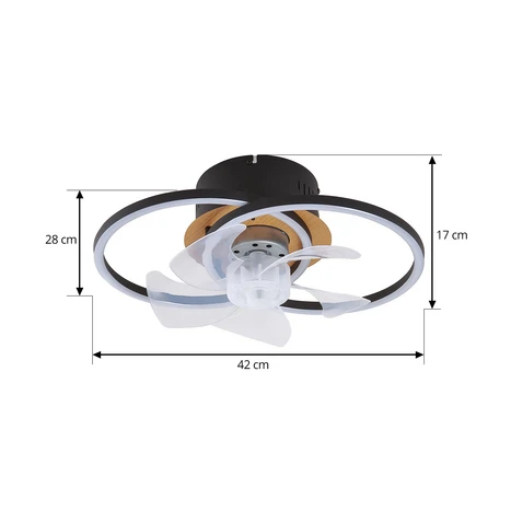 Lindby Ventilateur de plafond LED Lomana, noir, silencieux, CCT 2