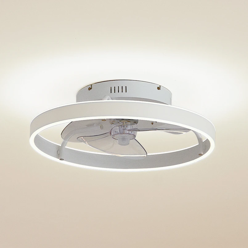 Ventilateur de plafond LED Lindby Momitu, blanc, aluminium, Ø 50 cm