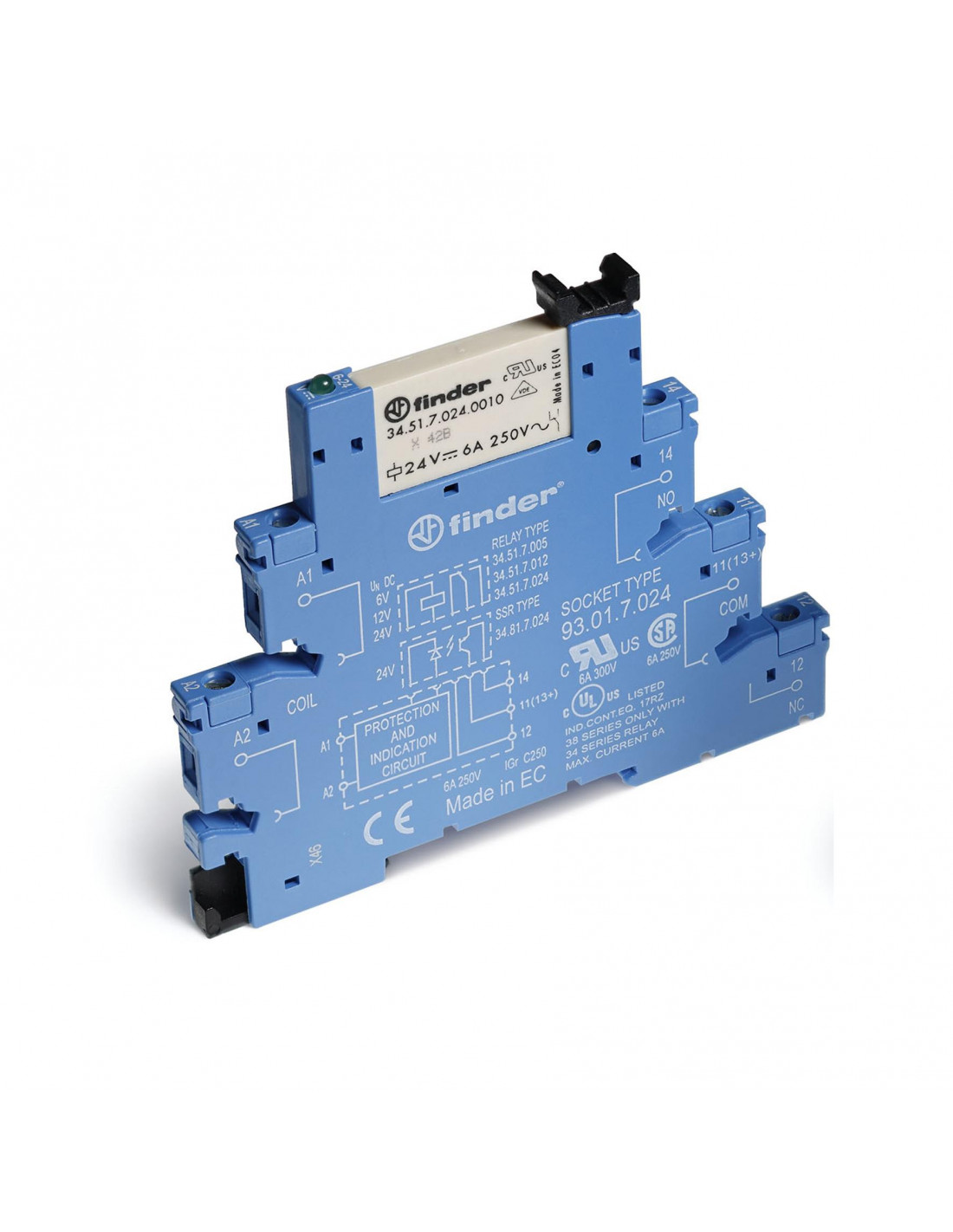 Interface modulaire à relais 1RT 6A 24V DC sensible AgNi bornes à cage FINDER 385170240050