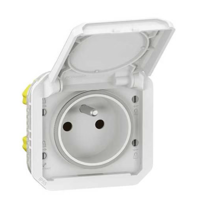 Legrand 069621L Prise de courant 2P+T étanche Plexo 16A 250V IP55 IK08 avec enjoliveur finition blanc