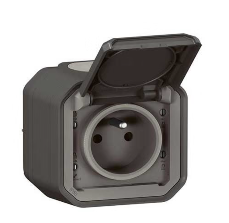 Prise de courant 2P+T étanche Plexo 16A 250V IP55 IK08 complet saillie - anthracite LEGRAND 069791L