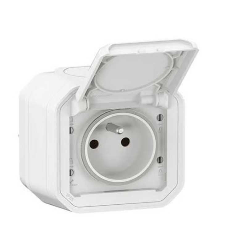 Prise de courant 2P+T étanche Plexo 16A 250V IP55 IK08 complet saillie blanc LEGRAND069781L
