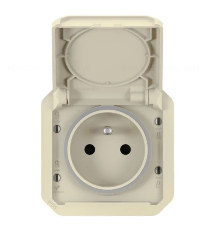 Prise de courant 2P+T étanche Plexo 16A 250V IP55 IK08 composable sable LEGRAND 069828L