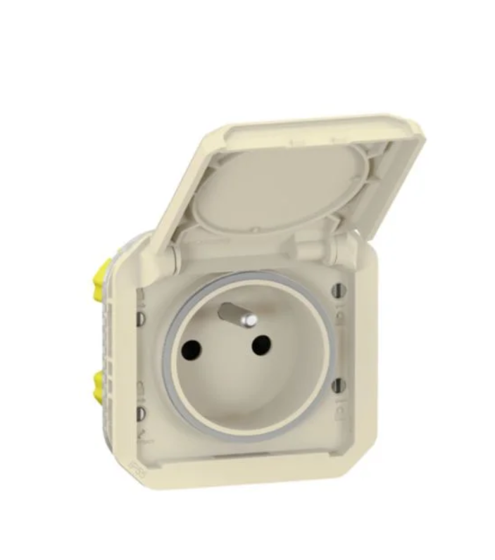 Prise de courant 2P+T étanche Plexo 16A 250V IP55 IK08 composable sable LEGRAND 069828L 2