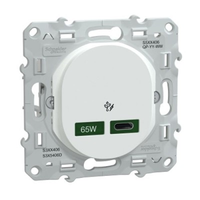 Schneider  Ovalis  Chargeur USB C 65W  Forte puissance pour charge app. mobiles  Blanc