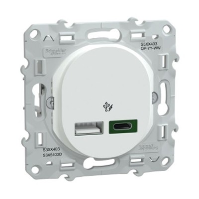 Schneider  Ovalis  Chargeur USB type A 7,5W +C 45W  Forte puissance type C - Blanc