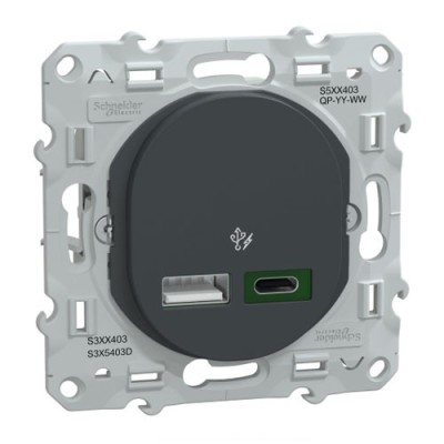 Schneider - Ovalis - Chargeur USB type A 7,5W +C 45W - Forte puissance type C - Anthracite