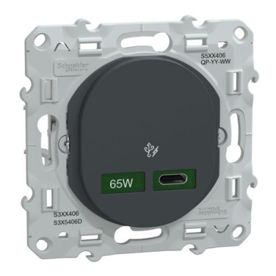 Schneider - Ovalis - Chargeur USB-C 65W - Forte puissance pour charge app. mobiles - Anth