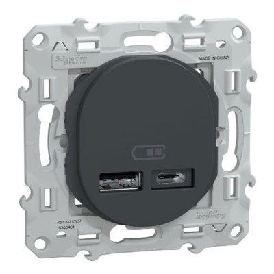 Schneider - Ovalis - double chargeur USB A+C 12W - Anthracite