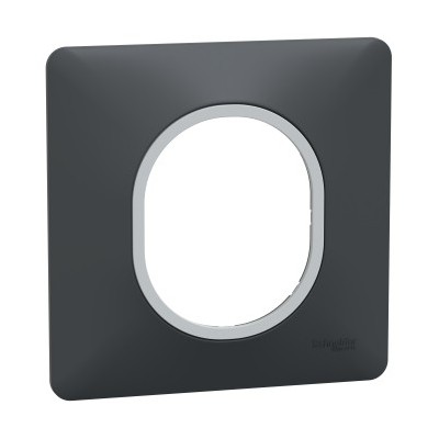Schneider - Ovalis - Plaque de finition - 1 poste Anthracite avec bague effet Argent Chromé